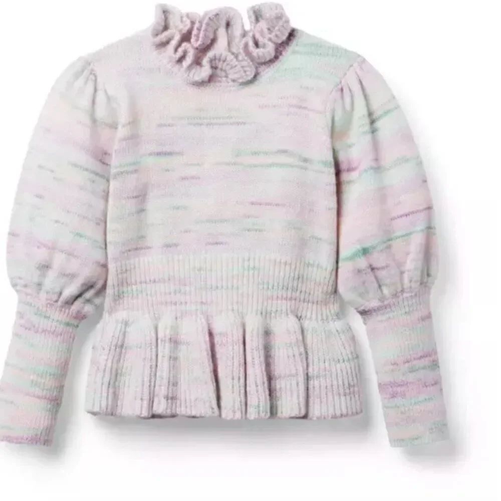 Janie and Jack 100047407 Girl Lavender Marled Peplum Ruffle Sweater NWT